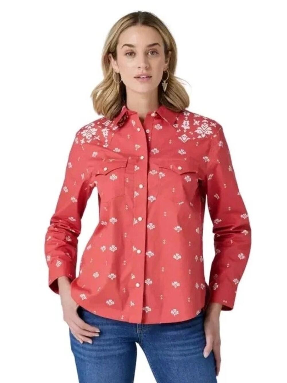Wrangler Retro Bandana Western Snap Shirt Rust Americana M